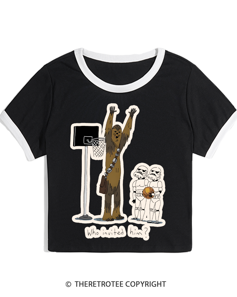 TheRetroTee Who Invited Him 1970s Women's Ringer T-shirt