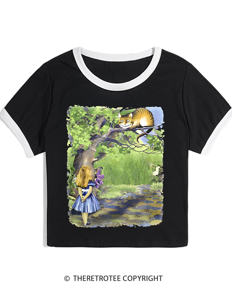 TheRetroTee Down the Rabbit Hole Women's Ringer T-shirt
