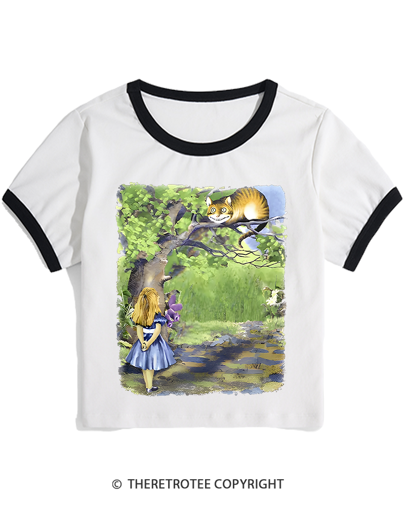 TheRetroTee Down the Rabbit Hole Women's Ringer T-shirt