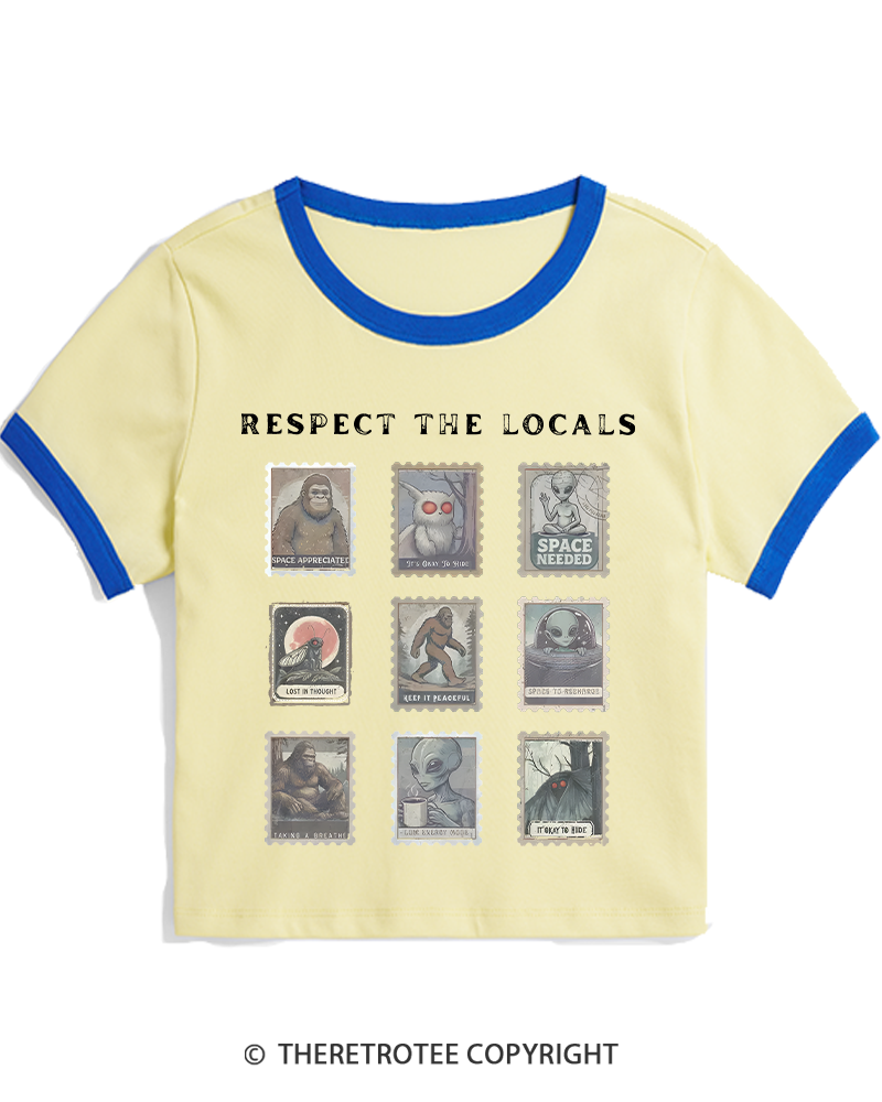 TheRetroTee Respect the Locals Cryptid 1970s Women's Ringer T-shirt
