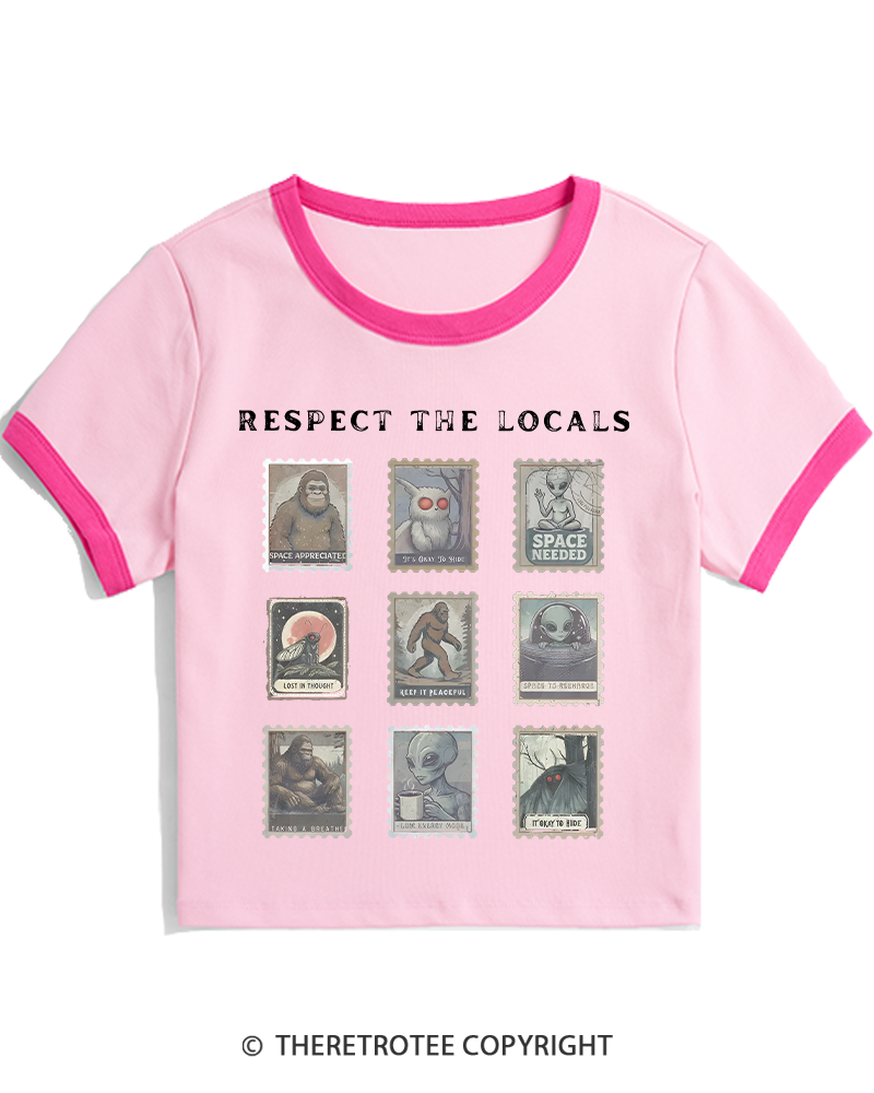 TheRetroTee Respect the Locals Cryptid 1970s Women's Ringer T-shirt