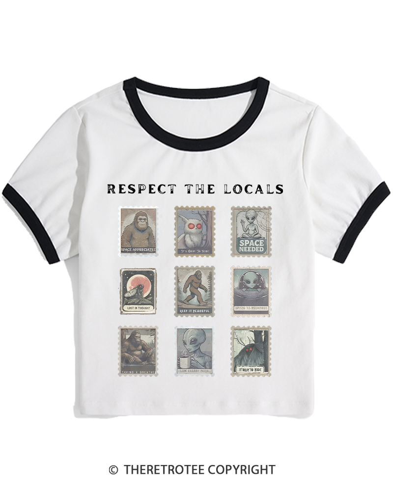 TheRetroTee Respect the Locals Cryptid 1970s Women's Ringer T-shirt