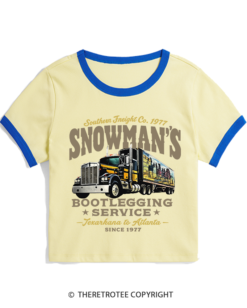 TheRetroTee Snowman's Bootlegging Service 1970s Women's Ringer T-shirt