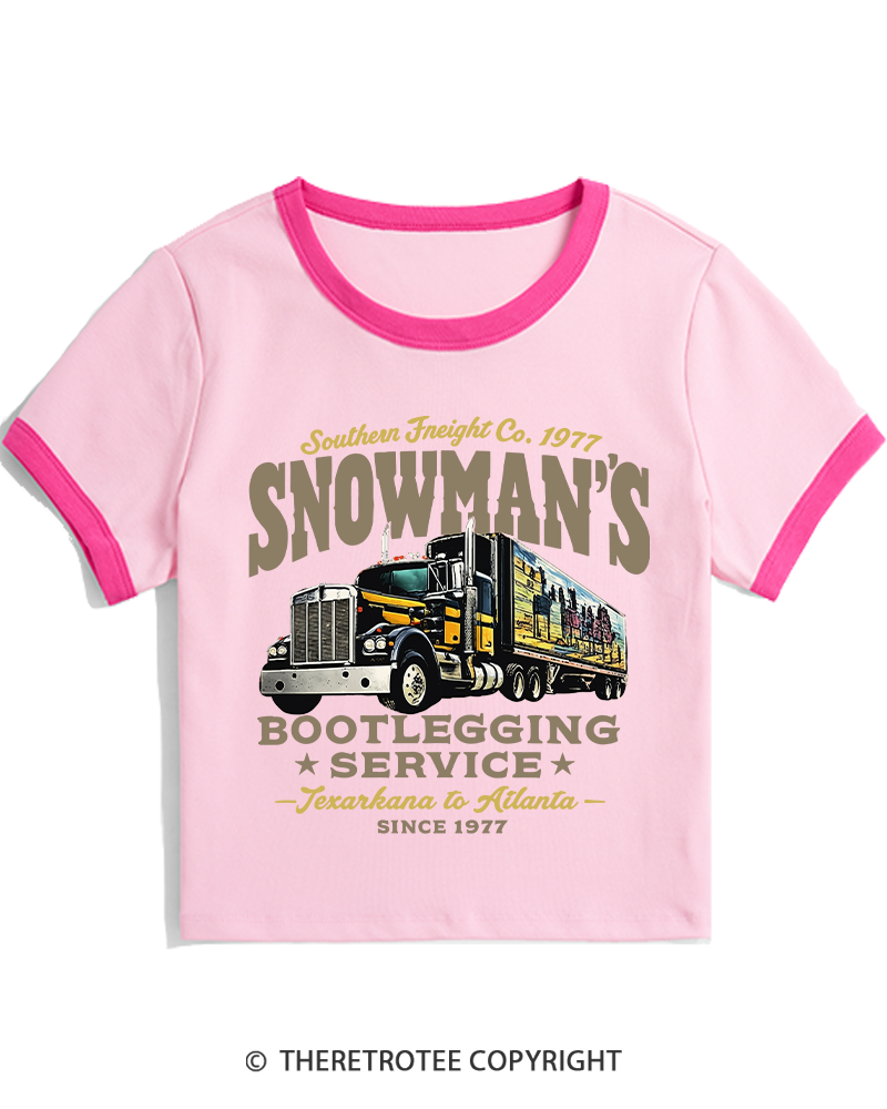 TheRetroTee Snowman's Bootlegging Service 1970s Women's Ringer T-shirt
