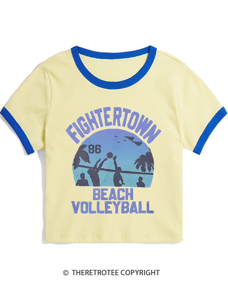 TheRetroTee Beach Volleyball 1980s Women's Ringer T-shirt