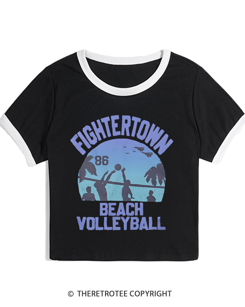 TheRetroTee Beach Volleyball 1980s Women's Ringer T-shirt