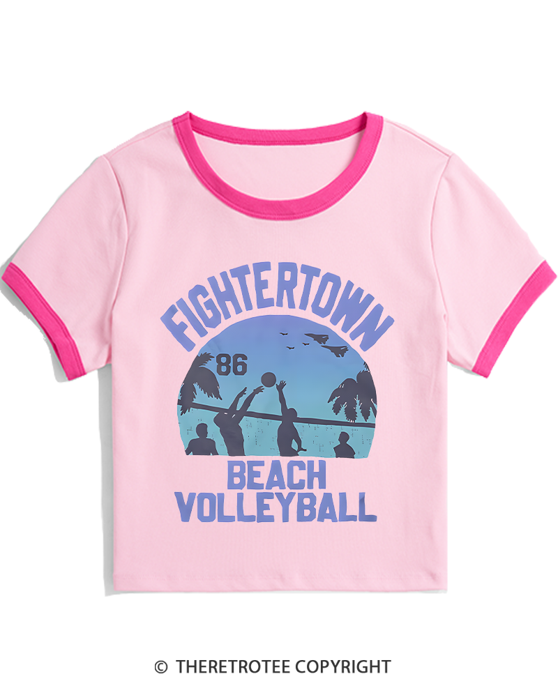 TheRetroTee Beach Volleyball 1980s Women's Ringer T-shirt