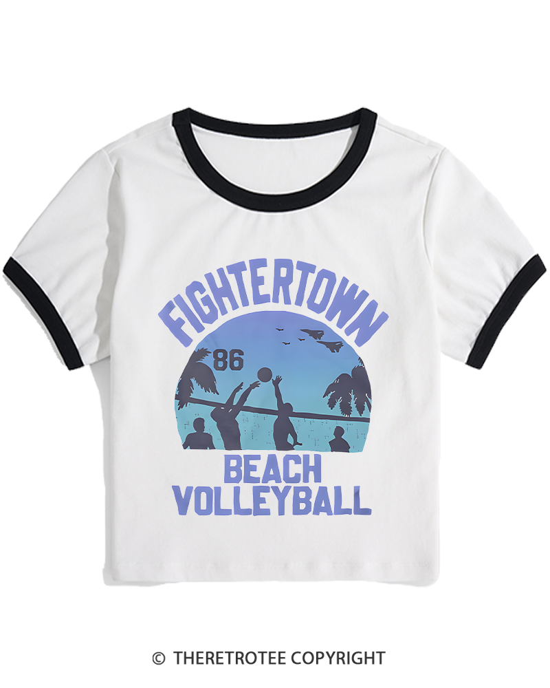 TheRetroTee Beach Volleyball 1980s Women's Ringer T-shirt