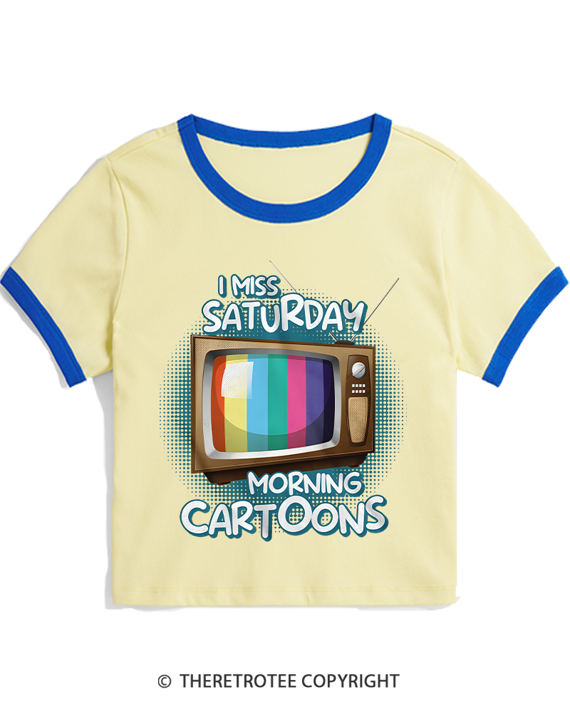 TheRetroTee I Miss Saturday Morning Cartoons 1980s Women's Ringer T-shirt