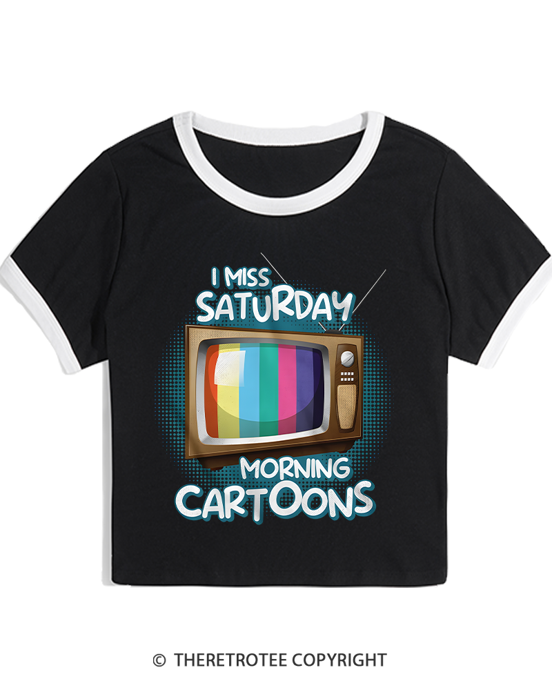 TheRetroTee I Miss Saturday Morning Cartoons 1980s Women's Ringer T-shirt