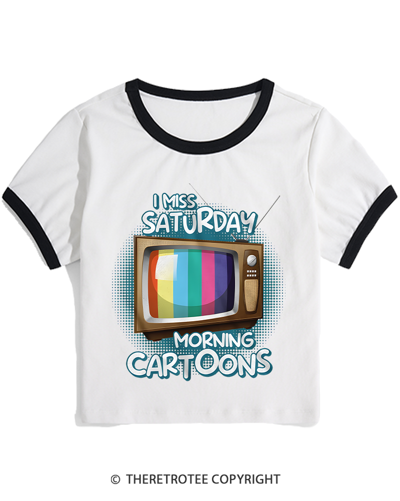 TheRetroTee I Miss Saturday Morning Cartoons 1980s Women's Ringer T-shirt