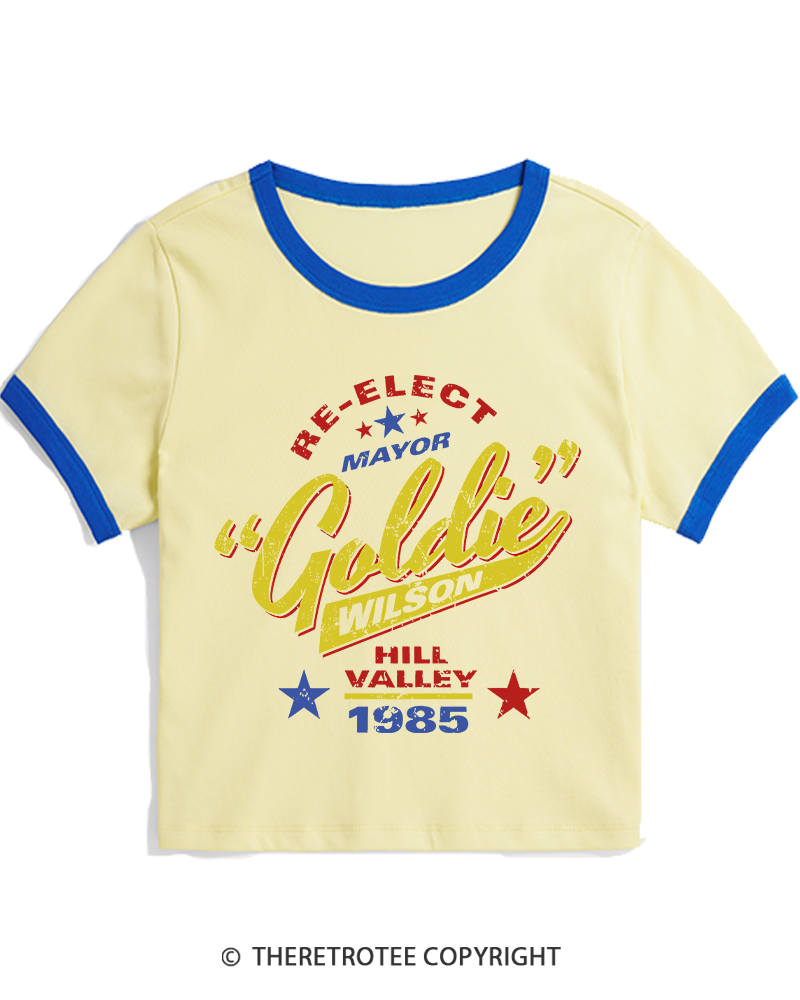 TheRetroTee Re-Elect Mayor Goldie Wilson 1980s Women's Ringer T-shirt