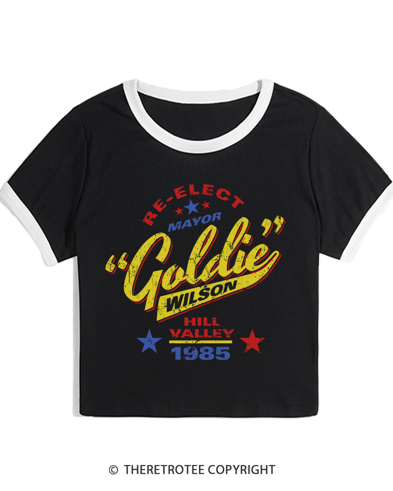 TheRetroTee Re-Elect Mayor Goldie Wilson 1980s Women's Ringer T-shirt
