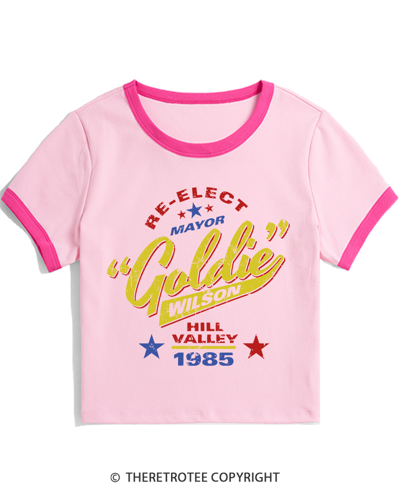TheRetroTee Re-Elect Mayor Goldie Wilson 1980s Women's Ringer T-shirt