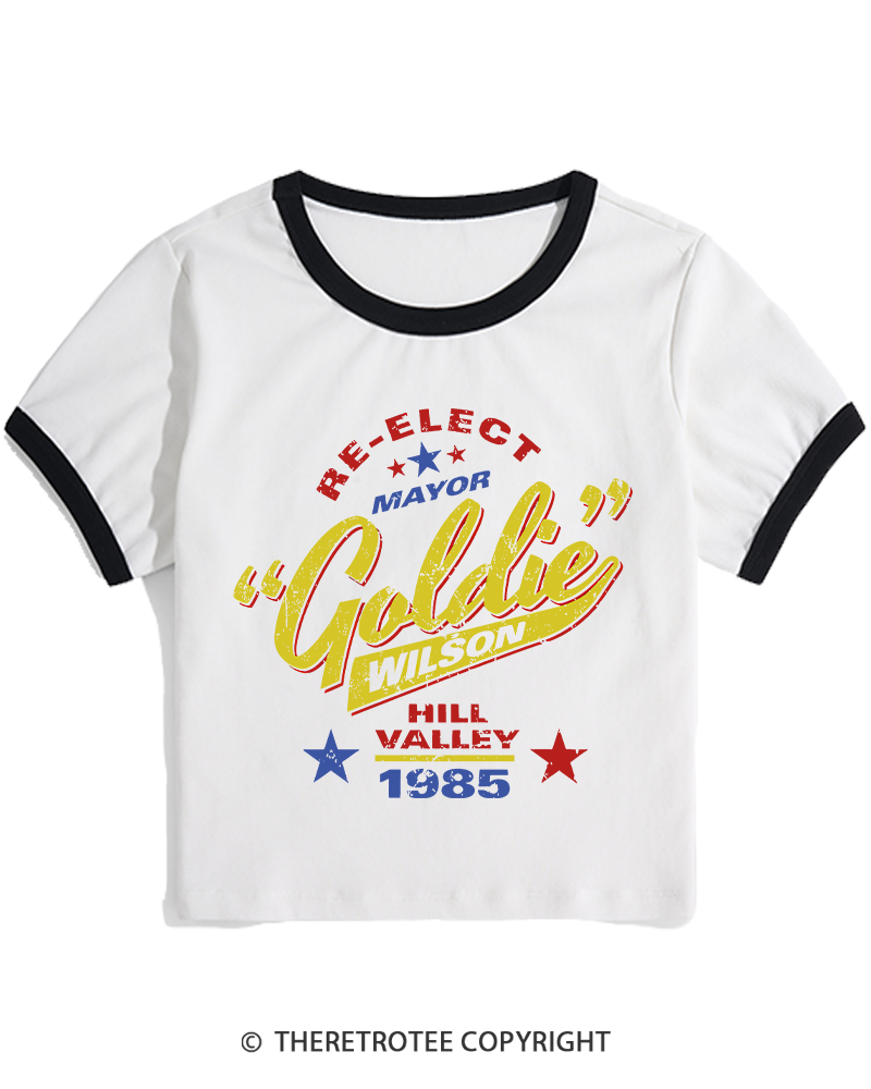 TheRetroTee Re-Elect Mayor Goldie Wilson 1980s Women's Ringer T-shirt