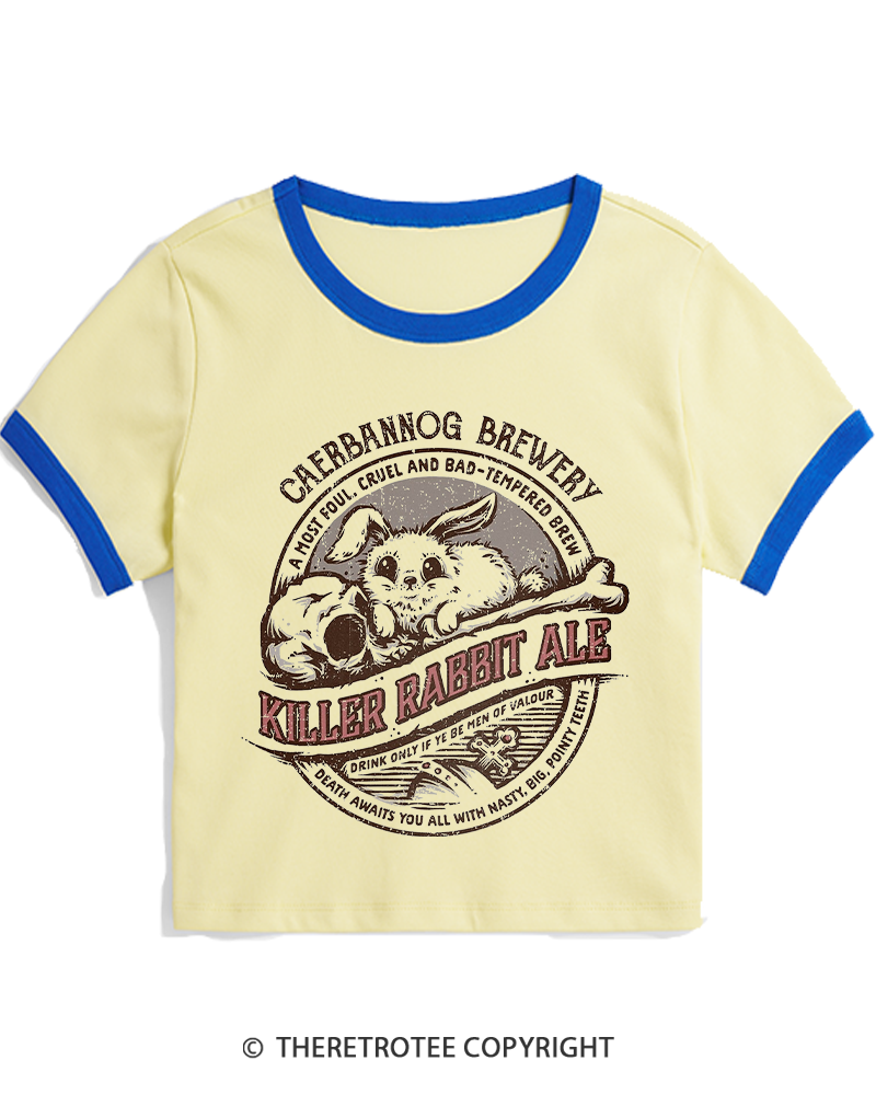 TheRetroTee Killer Rabbit Ale 1970s Women's Ringer T-shirt