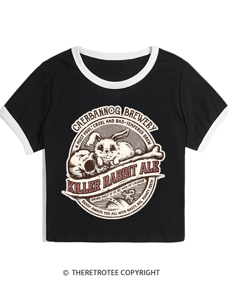 TheRetroTee Killer Rabbit Ale 1970s Women's Ringer T-shirt