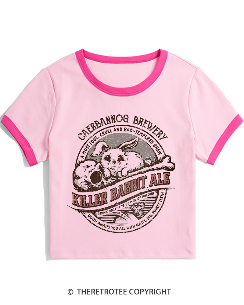 TheRetroTee Killer Rabbit Ale 1970s Women's Ringer T-shirt