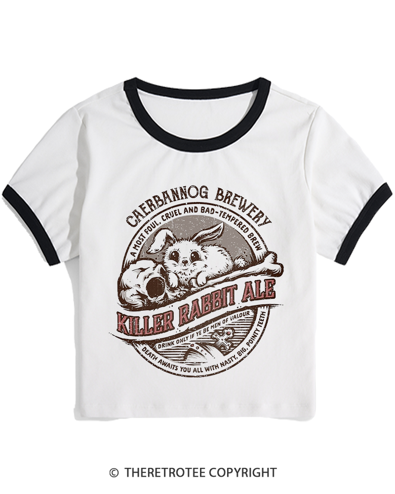 TheRetroTee Killer Rabbit Ale 1970s Women's Ringer T-shirt