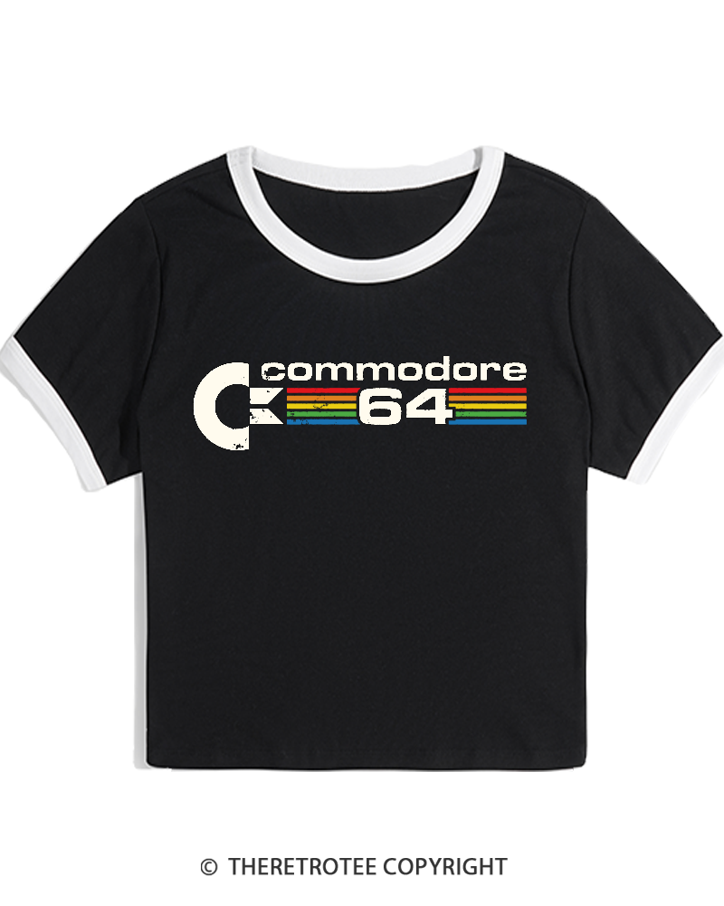 TheRetroTee Commodore 64 1980s Women's Ringer T-shirt