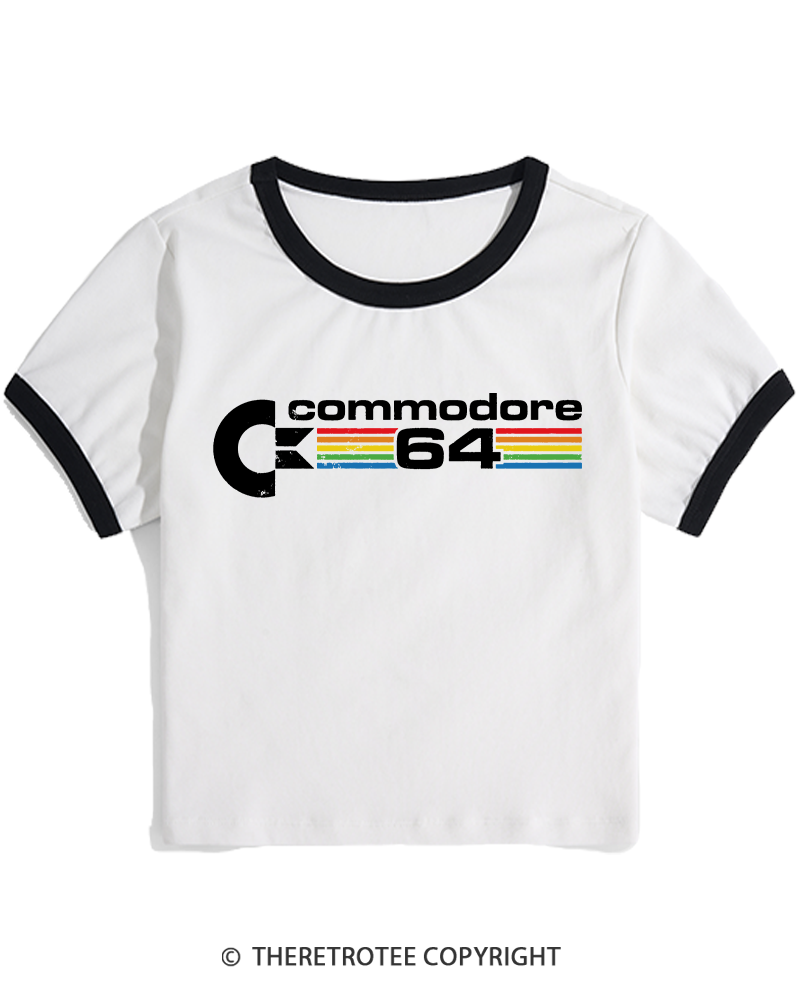 TheRetroTee Commodore 64 1980s Women's Ringer T-shirt