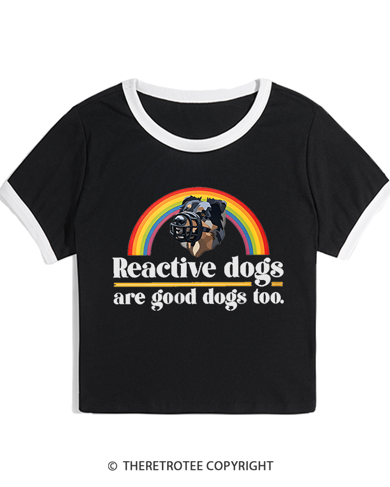 TheRetroTee Reactive Dogs Are Good Dogs Too 1970s Women's Ringer T-shirt