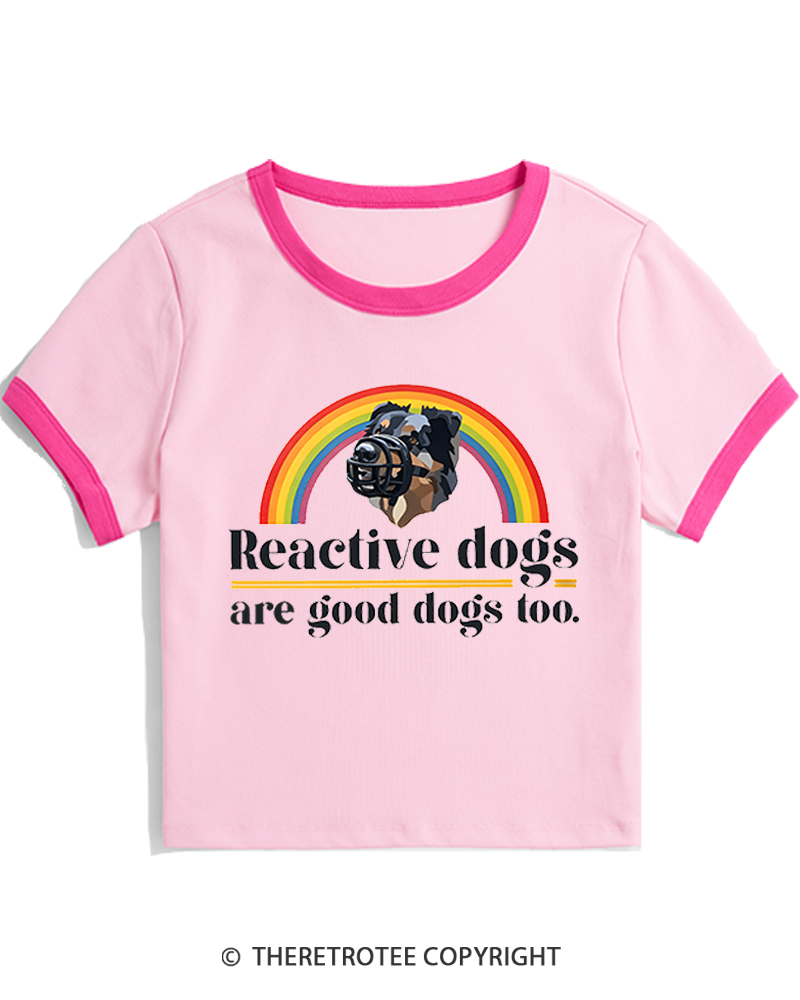 TheRetroTee Reactive Dogs Are Good Dogs Too 1970s Women's Ringer T-shirt