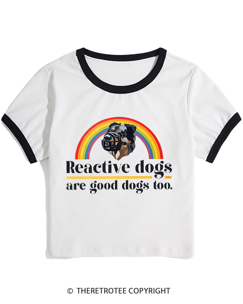 TheRetroTee Reactive Dogs Are Good Dogs Too 1970s Women's Ringer T-shirt