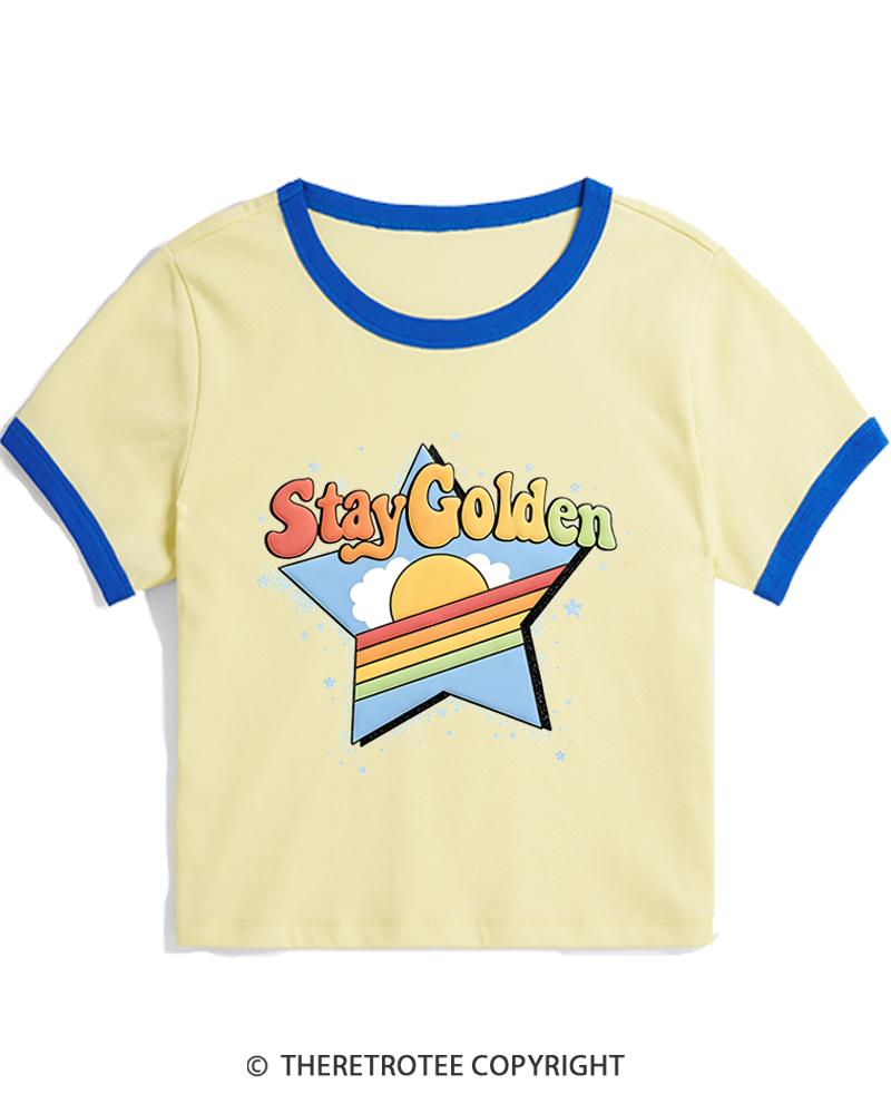 TheRetroTee Stay Golden 1970s Women's Ringer T-shirt