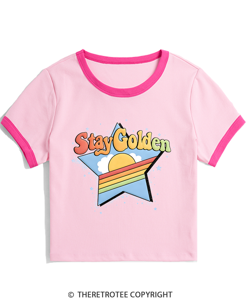 TheRetroTee Stay Golden 1970s Women's Ringer T-shirt