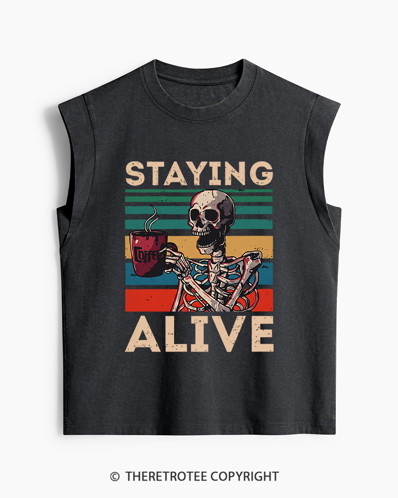 TheRetroTee Staying Alive 1970s Washed Tank Top