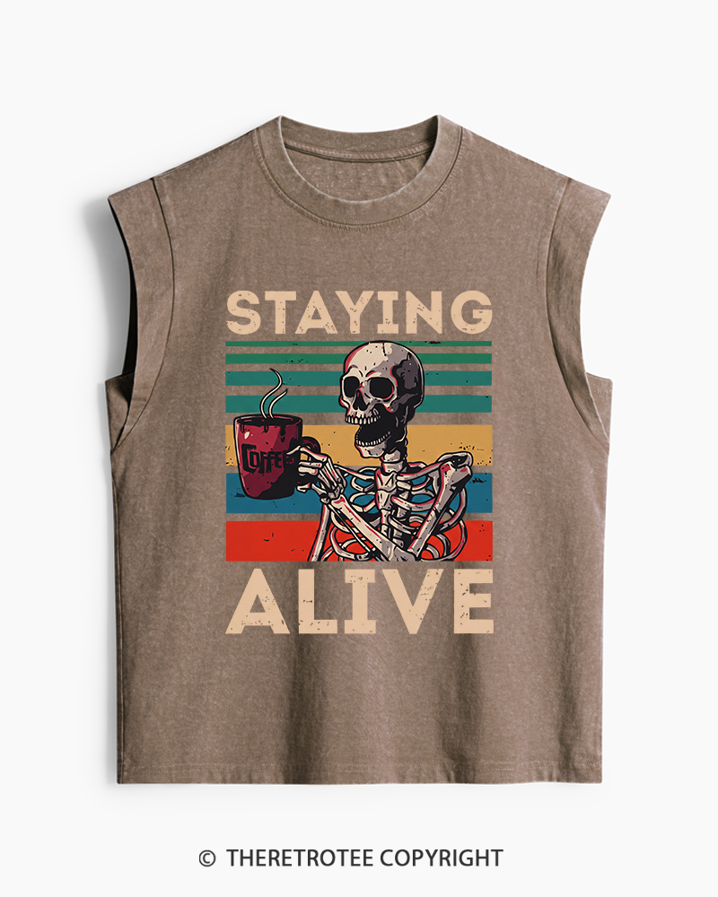 TheRetroTee Staying Alive 1970s Washed Tank Top