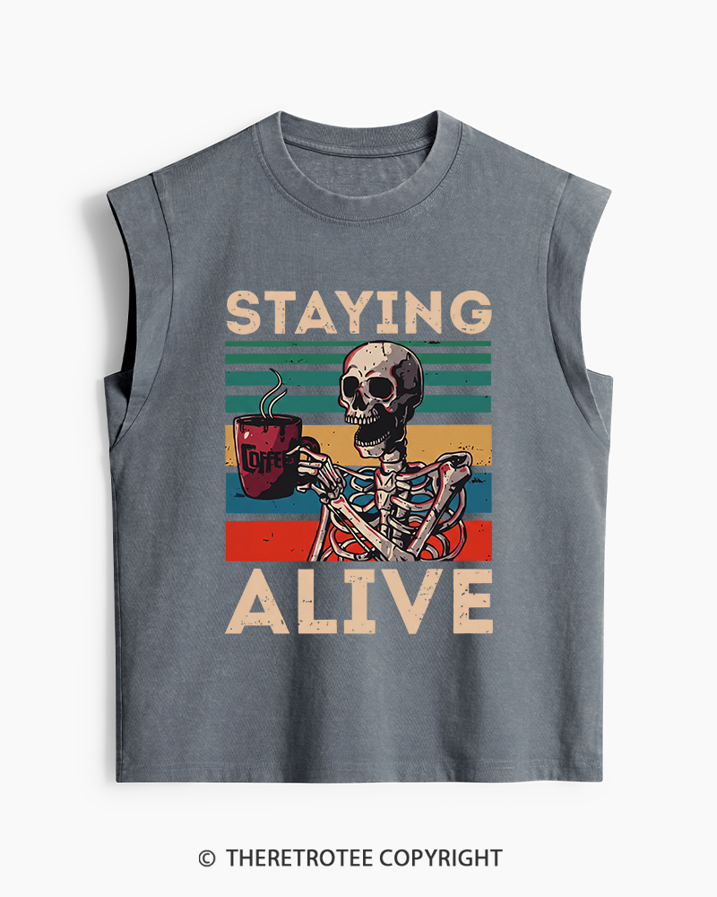 TheRetroTee Staying Alive 1970s Washed Tank Top