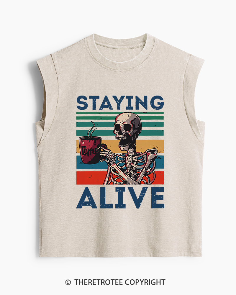 TheRetroTee Staying Alive 1970s Washed Tank Top
