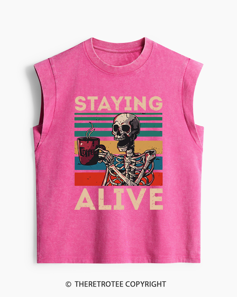 TheRetroTee Staying Alive 1970s Washed Tank Top