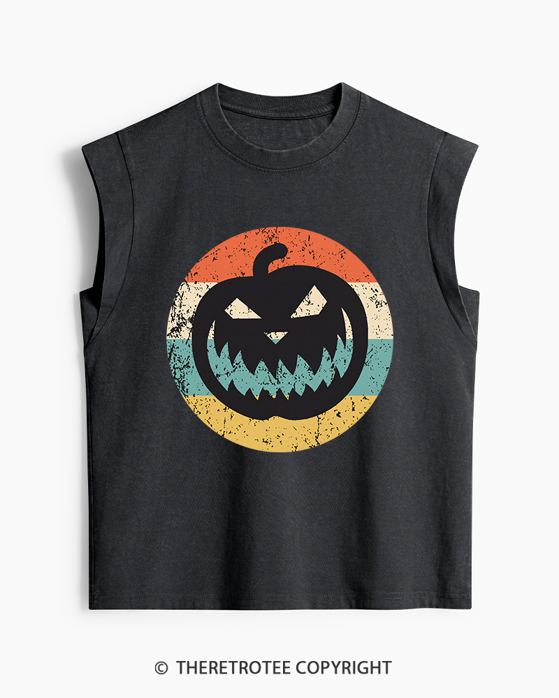 TheRetroTee Jack-O-Lantern Pumpkin Icon Washed Tank Top