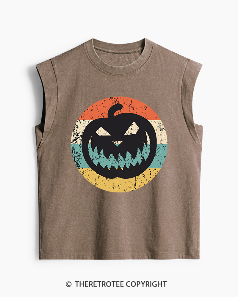 TheRetroTee Jack-O-Lantern Pumpkin Icon Washed Tank Top
