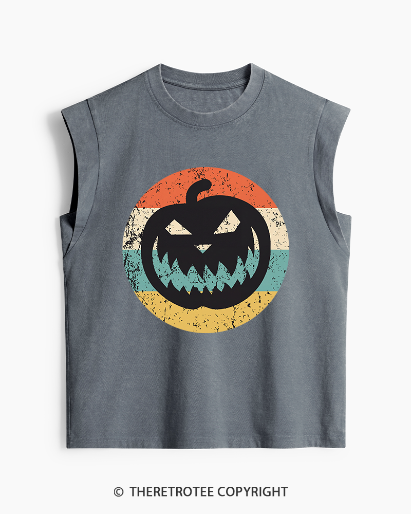 TheRetroTee Jack-O-Lantern Pumpkin Icon Washed Tank Top