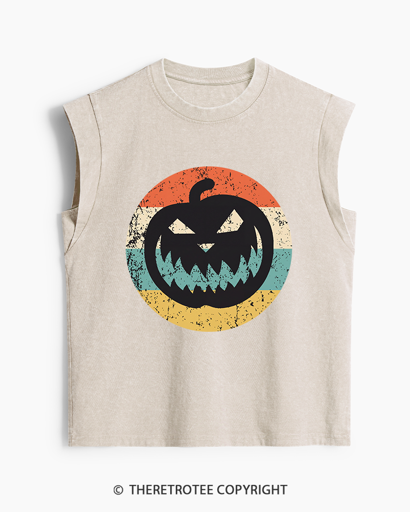 TheRetroTee Jack-O-Lantern Pumpkin Icon Washed Tank Top