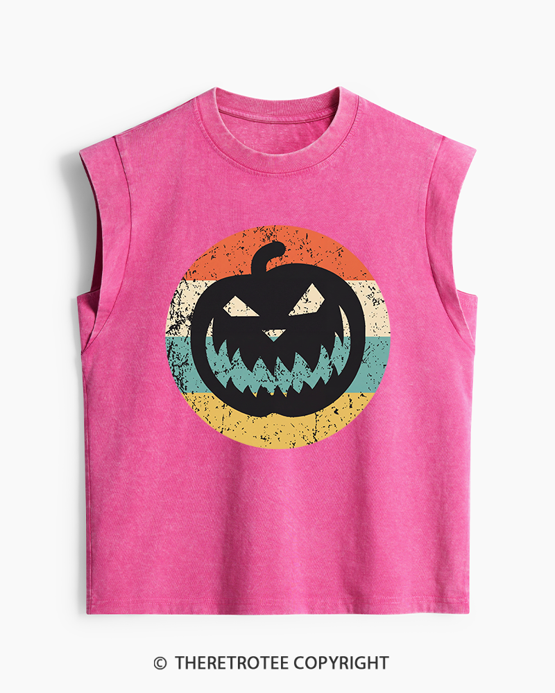 TheRetroTee Jack-O-Lantern Pumpkin Icon Washed Tank Top