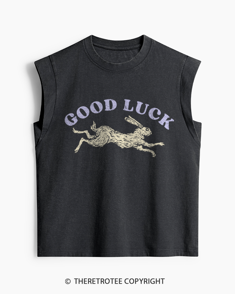TheRetroTee Good Luck 1970s Washed Tank Top