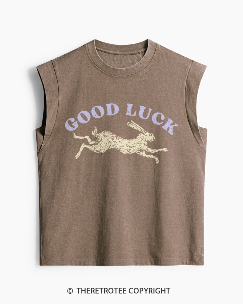 TheRetroTee Good Luck 1970s Washed Tank Top
