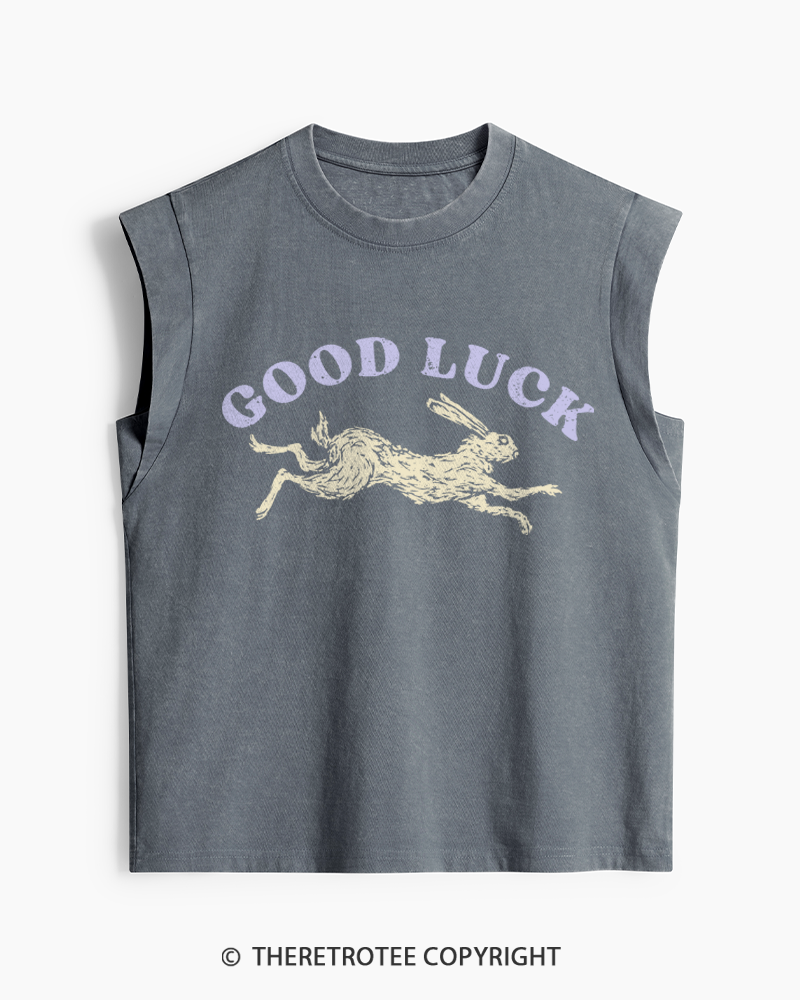 TheRetroTee Good Luck 1970s Washed Tank Top