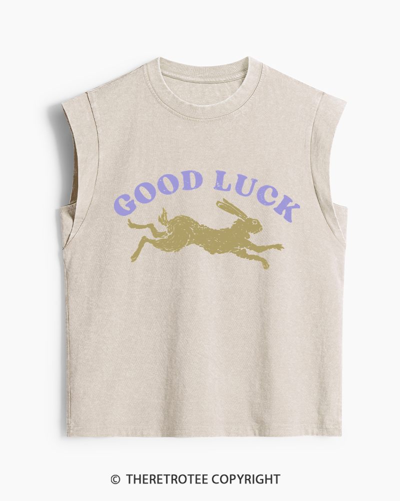 TheRetroTee Good Luck 1970s Washed Tank Top
