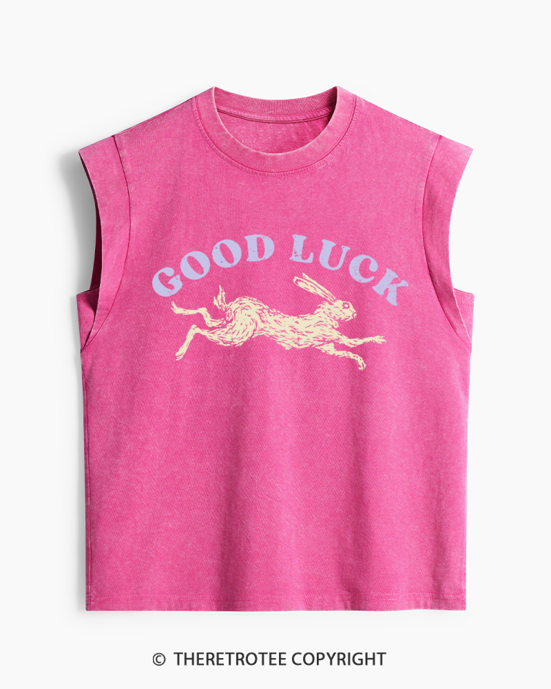TheRetroTee Good Luck 1970s Washed Tank Top