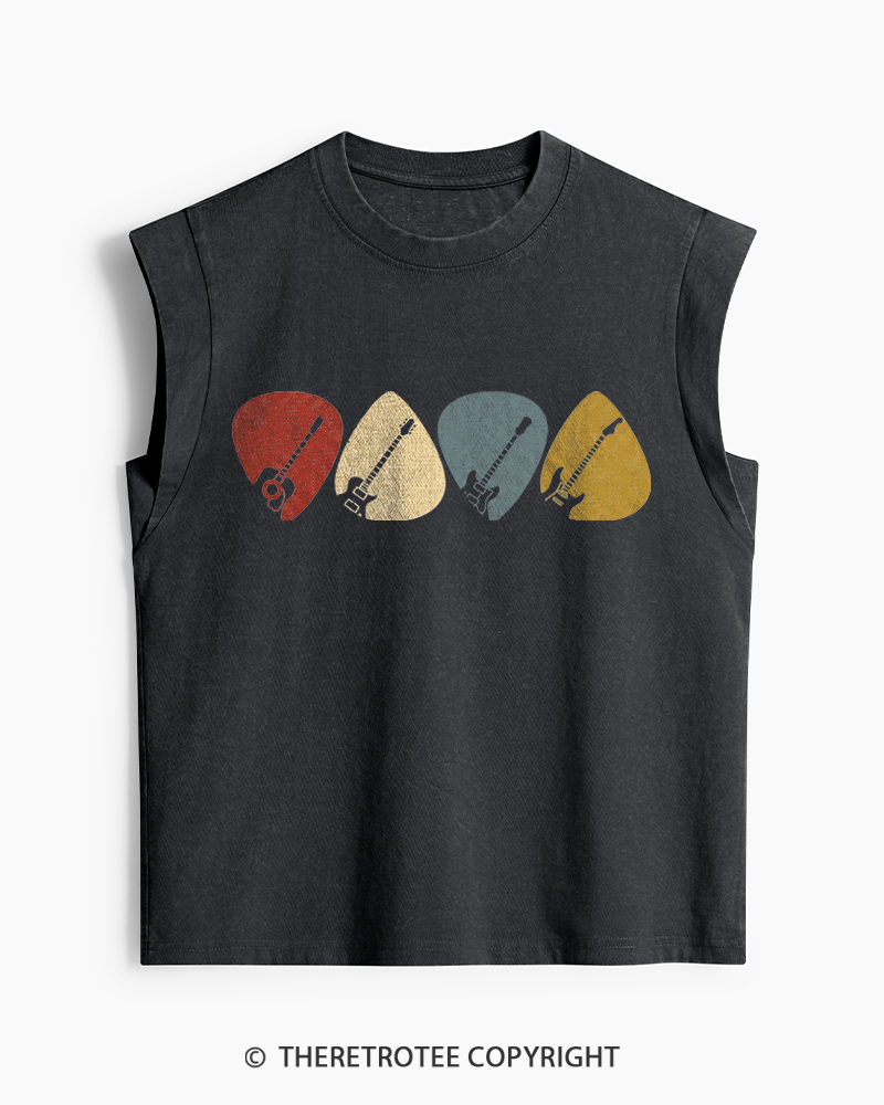 TheRetroTee Guitar Pick Gift For Guitarist 1980s Washed Tank Top