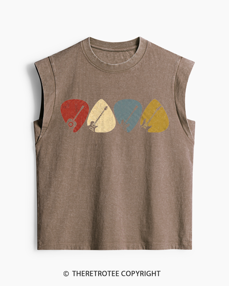 TheRetroTee Guitar Pick Gift For Guitarist 1980s Washed Tank Top