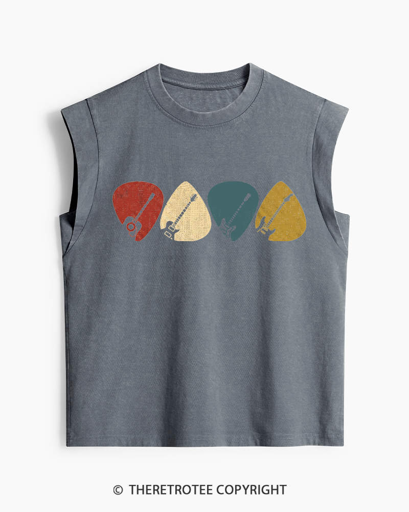 TheRetroTee Guitar Pick Gift For Guitarist 1980s Washed Tank Top