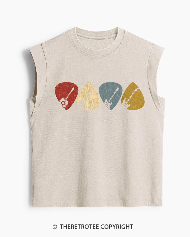 TheRetroTee Guitar Pick Gift For Guitarist 1980s Washed Tank Top