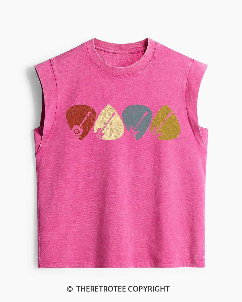 TheRetroTee Guitar Pick Gift For Guitarist 1980s Washed Tank Top